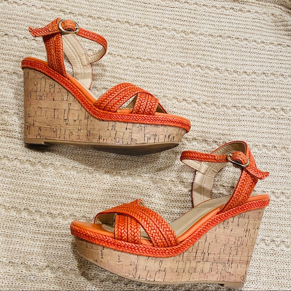 Orange platform wedge sandals